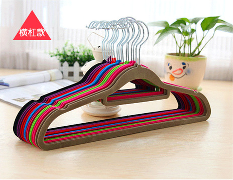 外贸原单新款高档防滑植绒衣架 晾衣架 塑料衣架批发多色可选