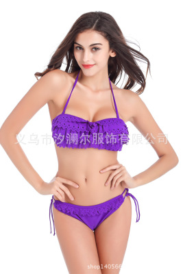 2016 new swimsuit girl multi-layer lovely lotus leaf edge hollow out cut flower European and American nylon material JULLA swimsuit