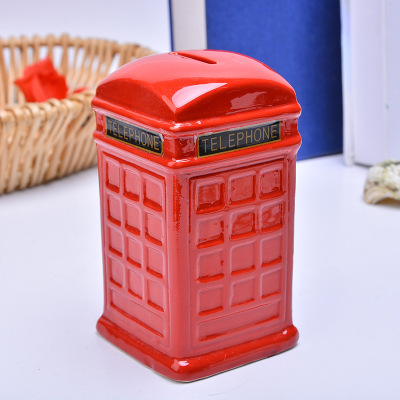 Creative children 's toys glazed pottery red telephone booth money can handicrafts storage tank home furnishings.