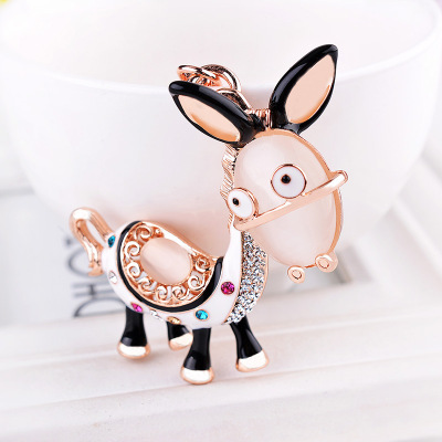 Cartoon donkey car key ring lady cat eye stone small gift merchandise pendant