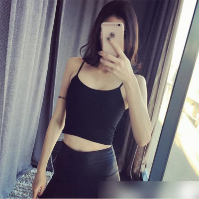 2018 summer south Korean version of women's sexy leaky navel small vest model halter vest pure color base strap