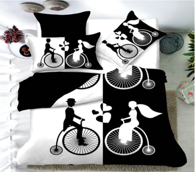 Simple personality modern wind black and white active printing four-piece bedding set 