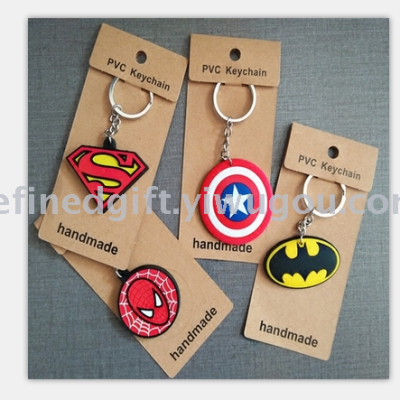 Innovative custom cartoon cute spider-man captain America batman superman shield backpack pendant key chain PVC soft