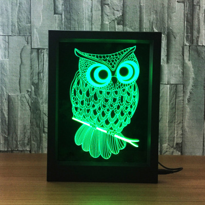 Owl fashion creative 3D gift desk lamp bedside lamp led night lamp decoration atmosphere acrylic photo frame 601