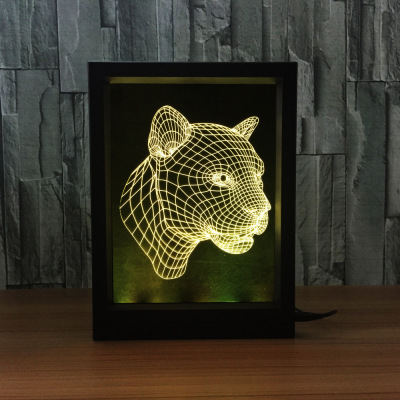 The new leopard head photo frame 3D lamp seven-color remote control LED vision light gift table lamp