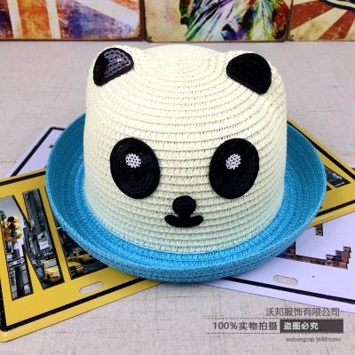  little panda roll The edge of The pot hat children summer straw hat