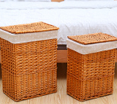 M1712-05 Wicker with Lid Dirty Clothes Basket Square