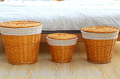 M1712-06 Wicker round Dirty Clothes Basket Three-Piece Set with Lid