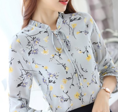 New style loose show thin shirt base blouse Korean version with printed long-sleeved large size chiffon shirt women