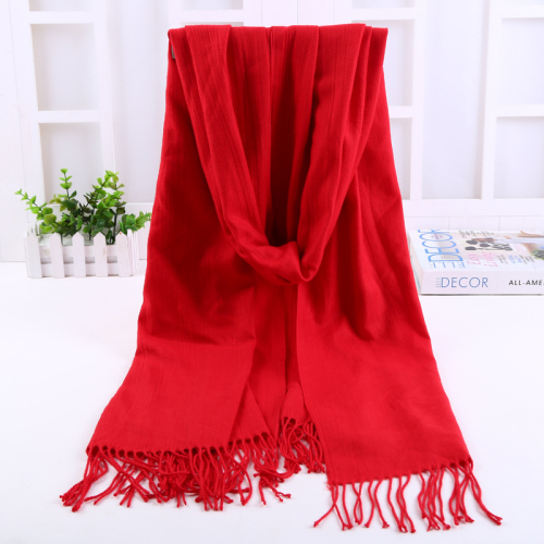 women‘s cashmere-like plain shawl autumn and winter women‘s warm monochrome scarf tassel shawl