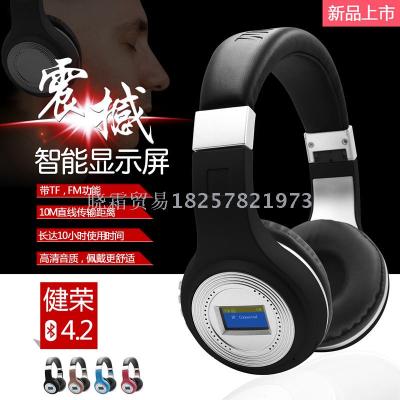 New display sports bluetooth headphone headset wireless bluetooth headphone plug-in card FM stereo headphones