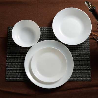Chinbull white jade glass porcelain plate heat resistant glass deep dish flat plate