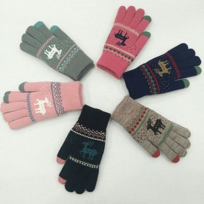 Gloves knitted touch screen jacquard deer thermal Gloves