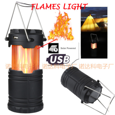 USB Solar LED Portable Light Rechargeable Lantern Outdoor Camping Hiking Flames Lamp