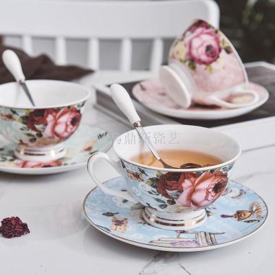 Ceramic coffee cup and saucer set creative afternoon tea set bone porcelain household flower tea cup and saucer set