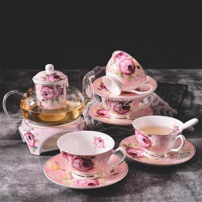 Flower tea set tea set tea set afternoon tea set ceramic glass flower fruit tea candle heating household set