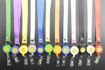 Smiley Face Solid Color Hanging Rope of Badge Reel Pull Peels Hang Rope Retractable Buckle Integrated Lanyard ID Badge Strap
