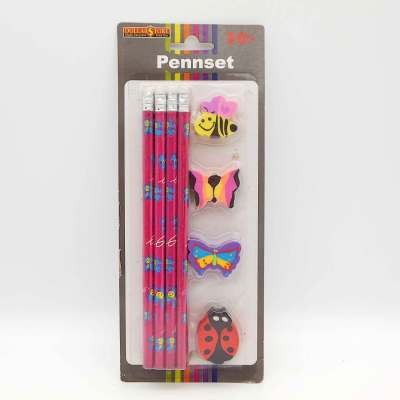 Eight pencil with four animal eraser set 