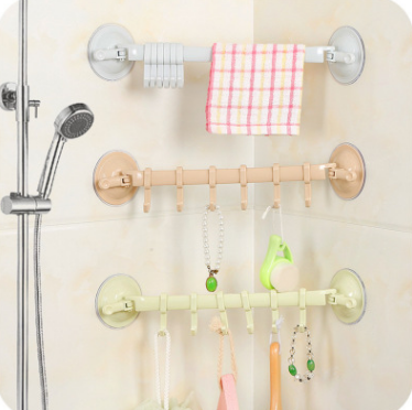 Nordic Color Seamless Lock Type Strong Suction Cup 6 Linked Bathroom Towel Rack Cabinet Sucker Hook