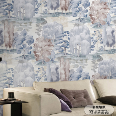 Printed flax wall fabric Nordic impression breathable moisture proof, mildew-proof and thickopen seamless wall fabric