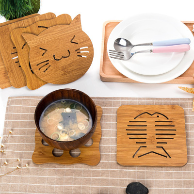 Hollow-out wooden cup mat kitchen cutlery thickened heat insulation mat mat anti-slippery pan bowl tray mat