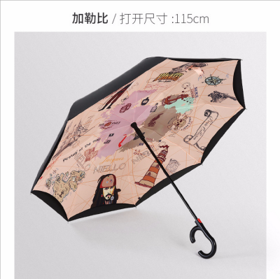 Double - layer automatic reverse umbrella creative rain - free outdoor sun - shading reverse - pole umbrella