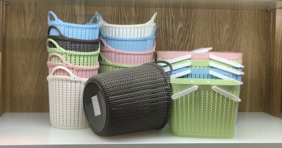 Small pure and fresh imitation woven plastic receiving basket to receive portable basket shopping basket