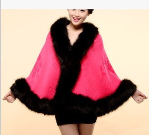 European and American coats knitted shawl cape in autumn and winter long fur knitted cloak in the wind