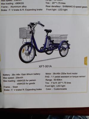 Tricycle electric 36V10AH lithium battery, range of 40 km, speed of 30 yards