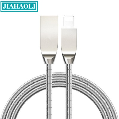 Jhl-sj021 zinc alloy spring data line metal wire charging line apple android phone quick charging line.