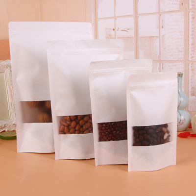 Spot Self-Sealing Self-Supporting Food Kraft Paper Bag Tea Melon Seeds Frosted Window Packaging Customized Wholesale