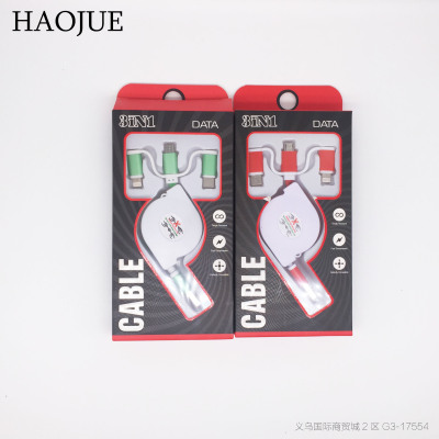 Three in one data line android +Iphone+type-c one tow three retractable phone charging line