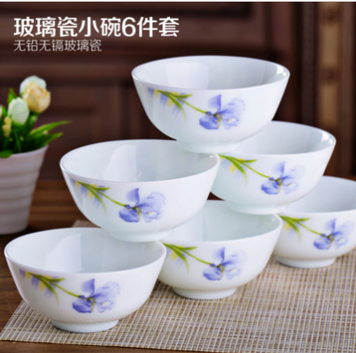 W45-6 white jade tempered glass set bowl