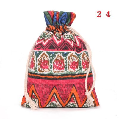 Factory in Stock Ethnic Style Drawstring Bundle Drawstring Bag for Traveling Cotton and Linen Printing Storage Sorting and Organizing Small Cloth Bag