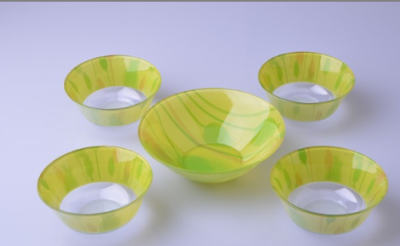 Five pieces G white jade toughopen glass set bowl