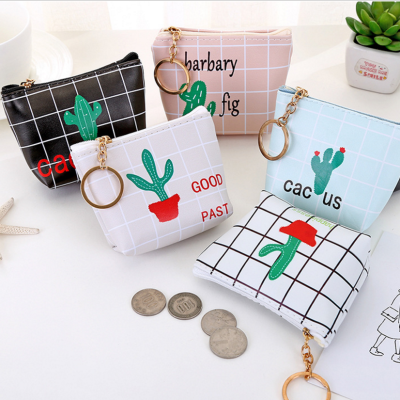 Creative lattice cactus zero purse cute and simple pu cash bag COINS