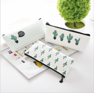 Korean stationery small fresh cactus canvas pen bag simple student stationery box