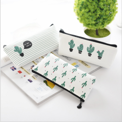 South Korea Stationery Fresh Cactus Canvas Pen Bag Simple Student Stationery Box Cactus Pencil Bag