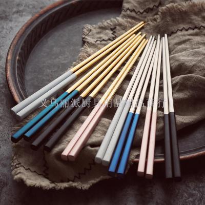 Food grade 304 stainless steel chopsticks Nordic square anti-skid anti-ironing high-end chopsticks household utensils