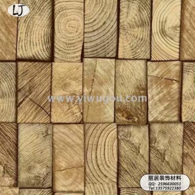 Wide width PVC wallpaper 5D three-dimensional industrial wind ZR modern era wood block