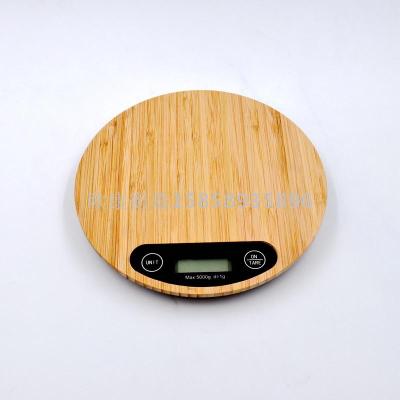 Bamboo and wood kitchen scale baking scale high precision weighing 5kg/1g household food is electronic scale circle