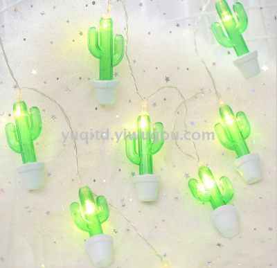 Ins web celebrity girls heart room layout chic cactus bedroom Korean decorative lantern string colorful lights