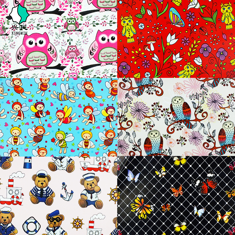 兴民皮革印花革140CM门幅卡通图案笔袋化妆盒笔记本印花革