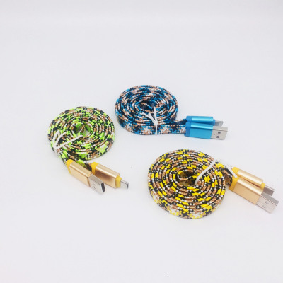 1/2/3 meter noodles color woven data cable is applicable to apple android mobile phone flat cloth charging cable