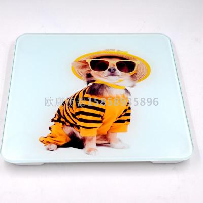 Hot selling fashion household toughened glass LED screen temperature electronic balance human health weight cartoon dog