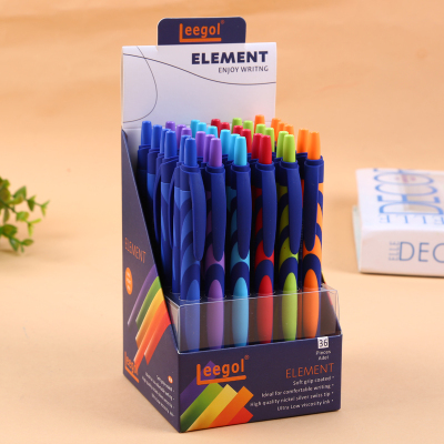 To press a ball-point pen student with a box of multicolor writing utensils 36 pens