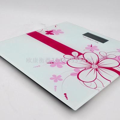 Popular fashion household toughened glass LED electronic scale human health weight 180kg simple modern flowers