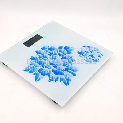 Popular fashion household toughened glass LED electronic scale human health weight 3D peony Chinese style