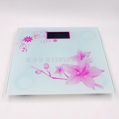 Hot selling fashion household toughened glass LED electronic scale 180kg human health weight square flowers
