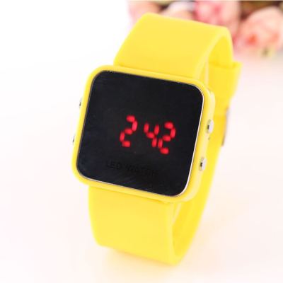 Fashionable hot selling candy color square mirror Led silica gel watchband male and female students watch Led hands